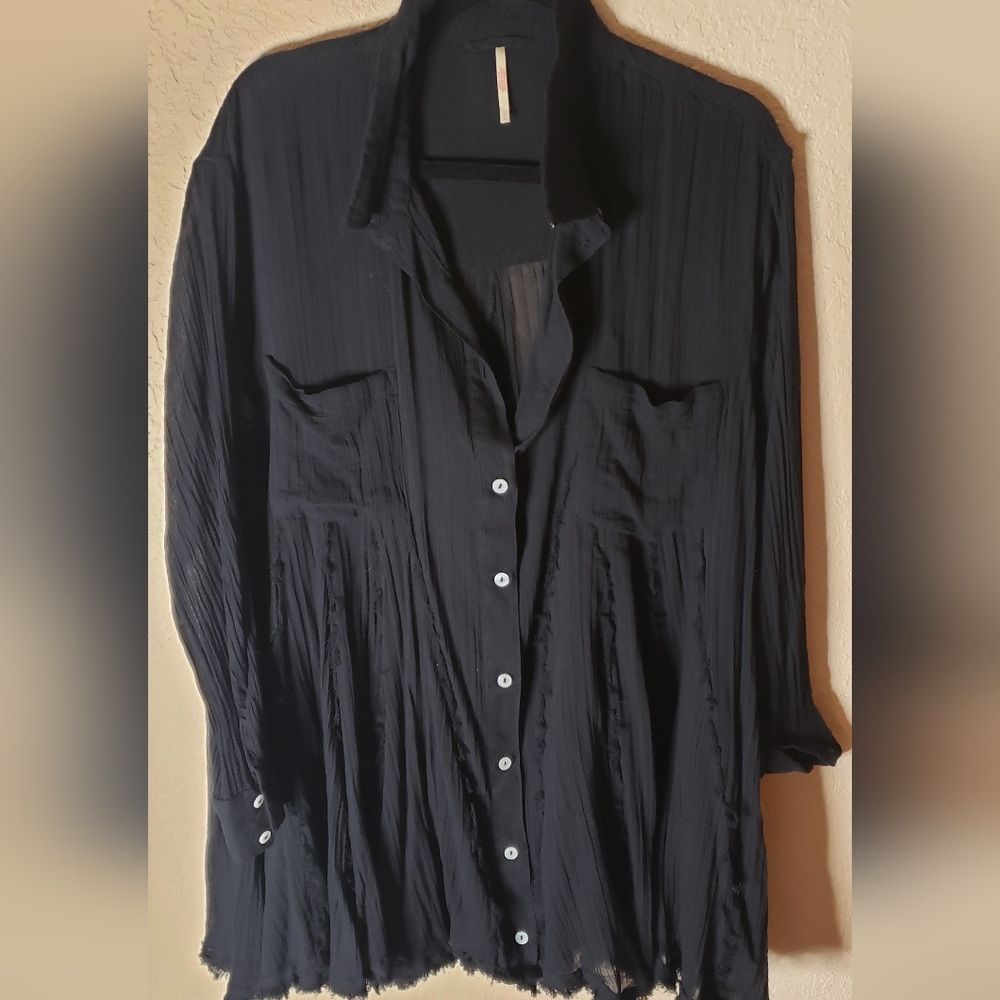 SOLD! Free People Splice Tunic Dress Button Up Black Large - Picture 3 of 6